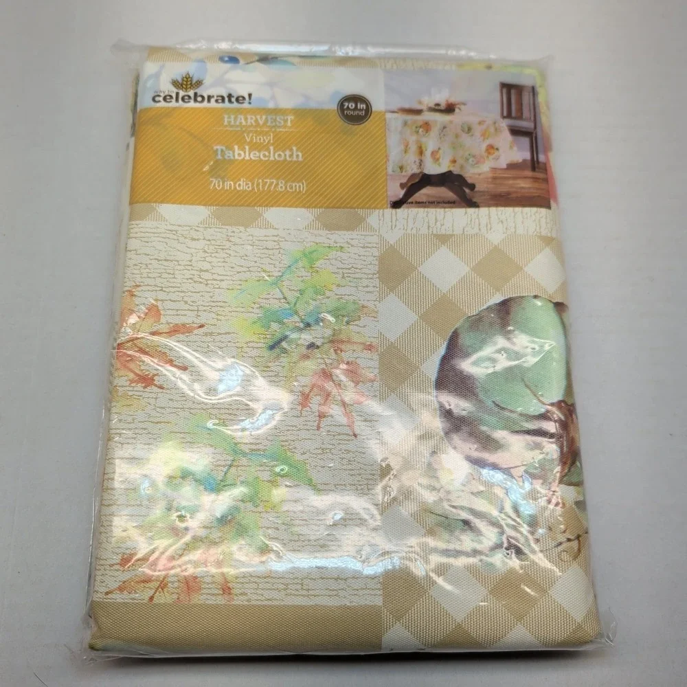 Lot of 4 Peva Vinyl Tablecloth 70 inch Round Fall Autumn Plaid Check Stars‎